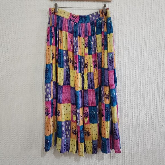 Vintage Patchwork Boho Bright Colorful Flowy Skirt Women's Size Small - Picture 2 of 12